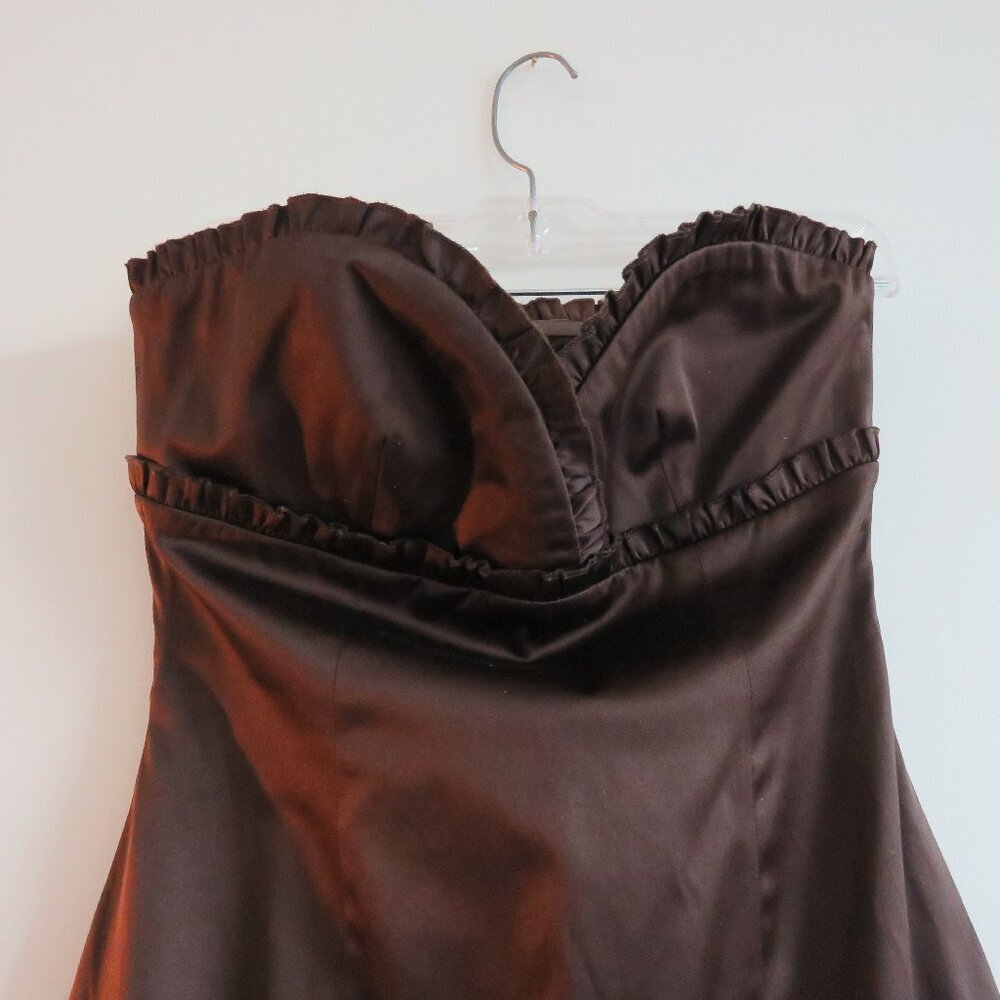 \VINTAGE Y2K RW & CO Espresso Brown Satin Sweetheart Tulle Dress Goth - Size 0 - Picture 2 of 15